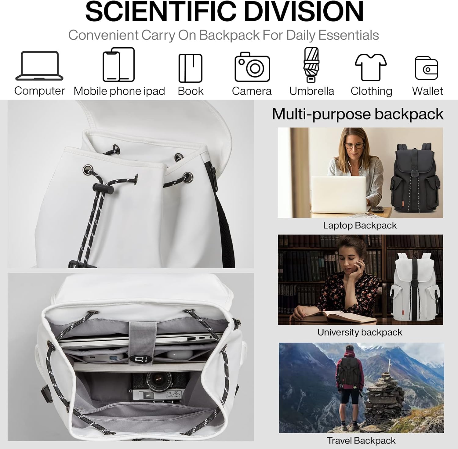 Mixi Travel Laptop Backpack for Women & Men Carry On Backpack fits 16'' Laptop, Waterproof Lightweight Casual Hiking Weekender Bags Rucksack,17 Inch, Interstellar White - Image 2