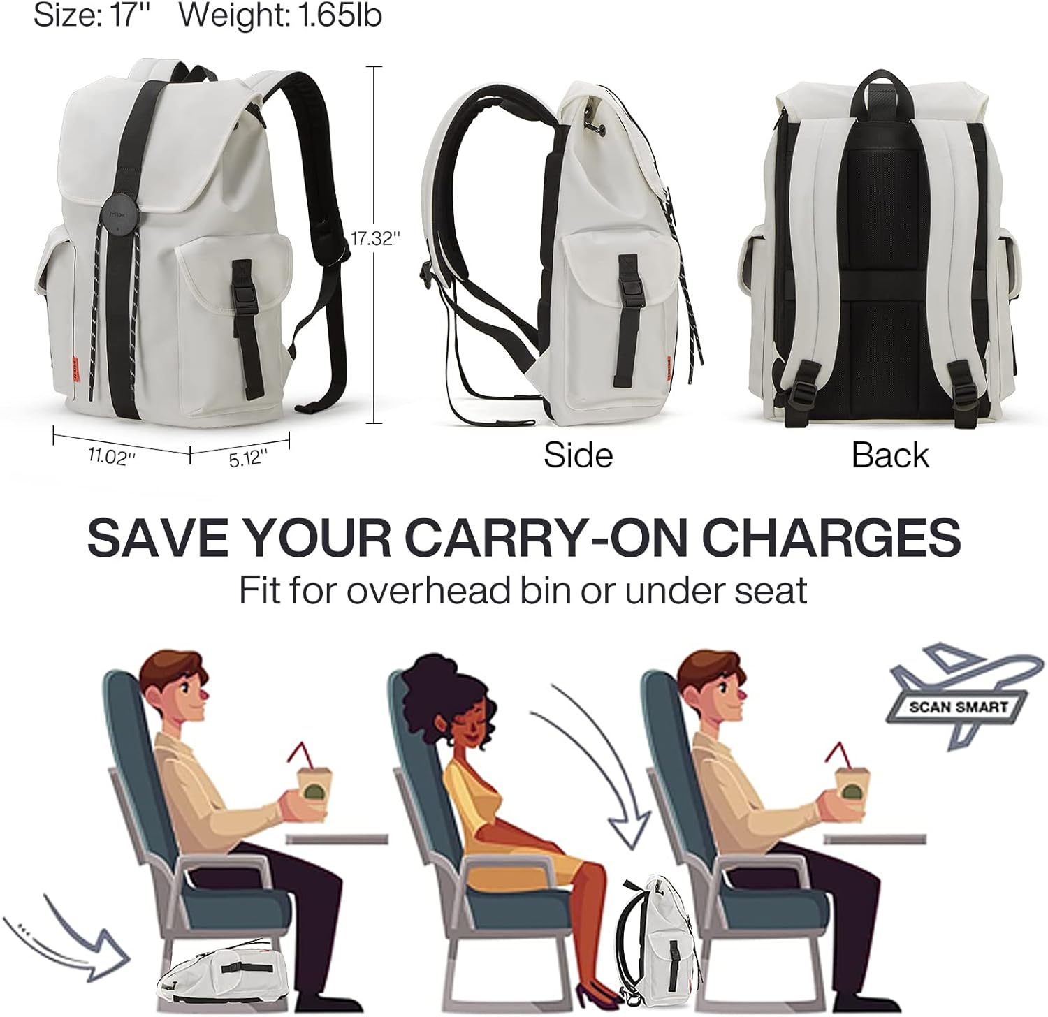 Mixi Travel Laptop Backpack for Women & Men Carry On Backpack fits 16'' Laptop, Waterproof Lightweight Casual Hiking Weekender Bags Rucksack,17 Inch, Interstellar White - Image 6