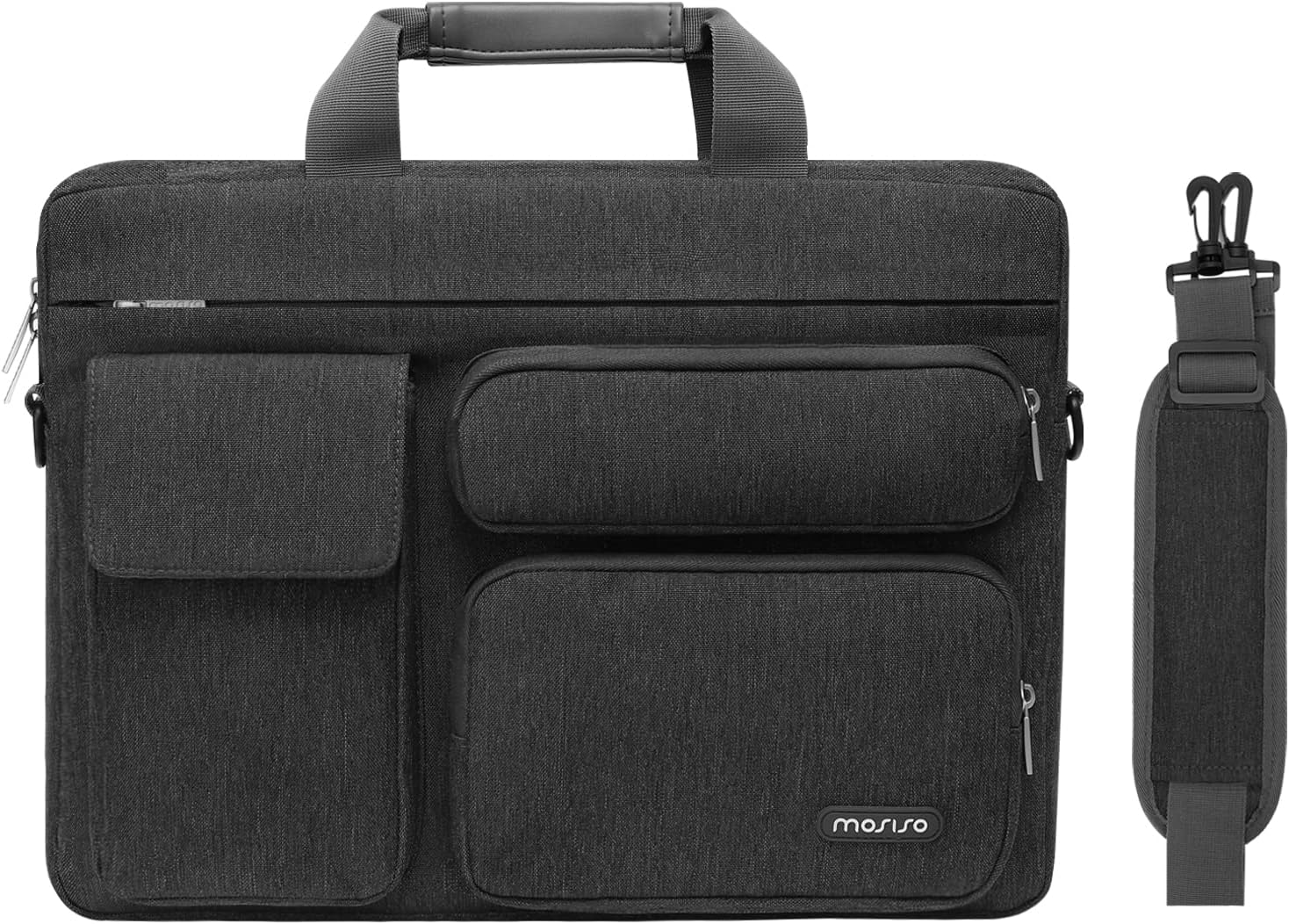 MOSISO Laptop Shoulder Messenger Bag Compatible with MacBook Air 15 inch M2 A2941 2023\/Pro 16 2023-2019, 15-15.6 inch Notebook with 2 Raised&1 Flapover&1 Horizontal Pocket&Handle&Belt, Black - Image 12