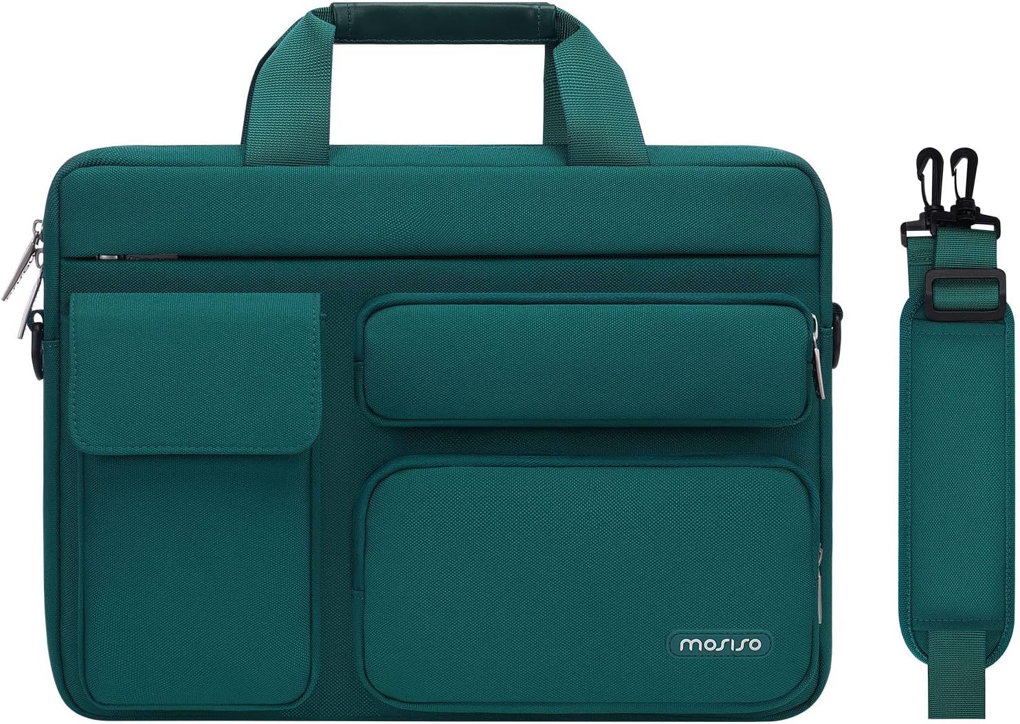 MOSISO Laptop Shoulder Messenger Bag Compatible with MacBook Air 15 inch M2 A2941 2023\/Pro 16 2023-2019, 15-15.6 inch Notebook with 2 Raised&1 Flapover&1 Horizontal Pocket&Handle&Belt, Black - Image 7