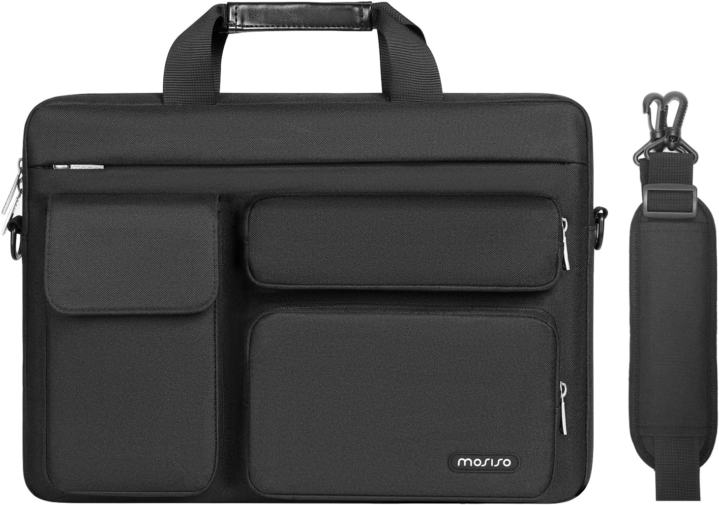 MOSISO Laptop Shoulder Messenger Bag Compatible with MacBook Air 15 inch M2 A2941 2023\/Pro 16 2023-2019, 15-15.6 inch Notebook with 2 Raised&1 Flapover&1 Horizontal Pocket&Handle&Belt, Black