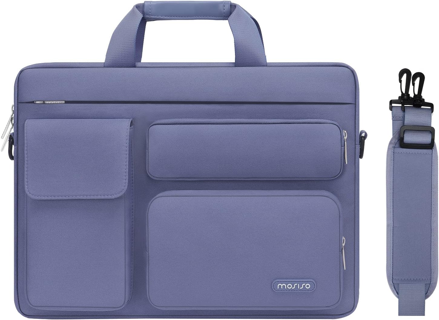 MOSISO Laptop Shoulder Messenger Bag Compatible with MacBook Air 15 inch M2 A2941 2023\/Pro 16 2023-2019, 15-15.6 inch Notebook with 2 Raised&1 Flapover&1 Horizontal Pocket&Handle&Belt, Black - Image 14