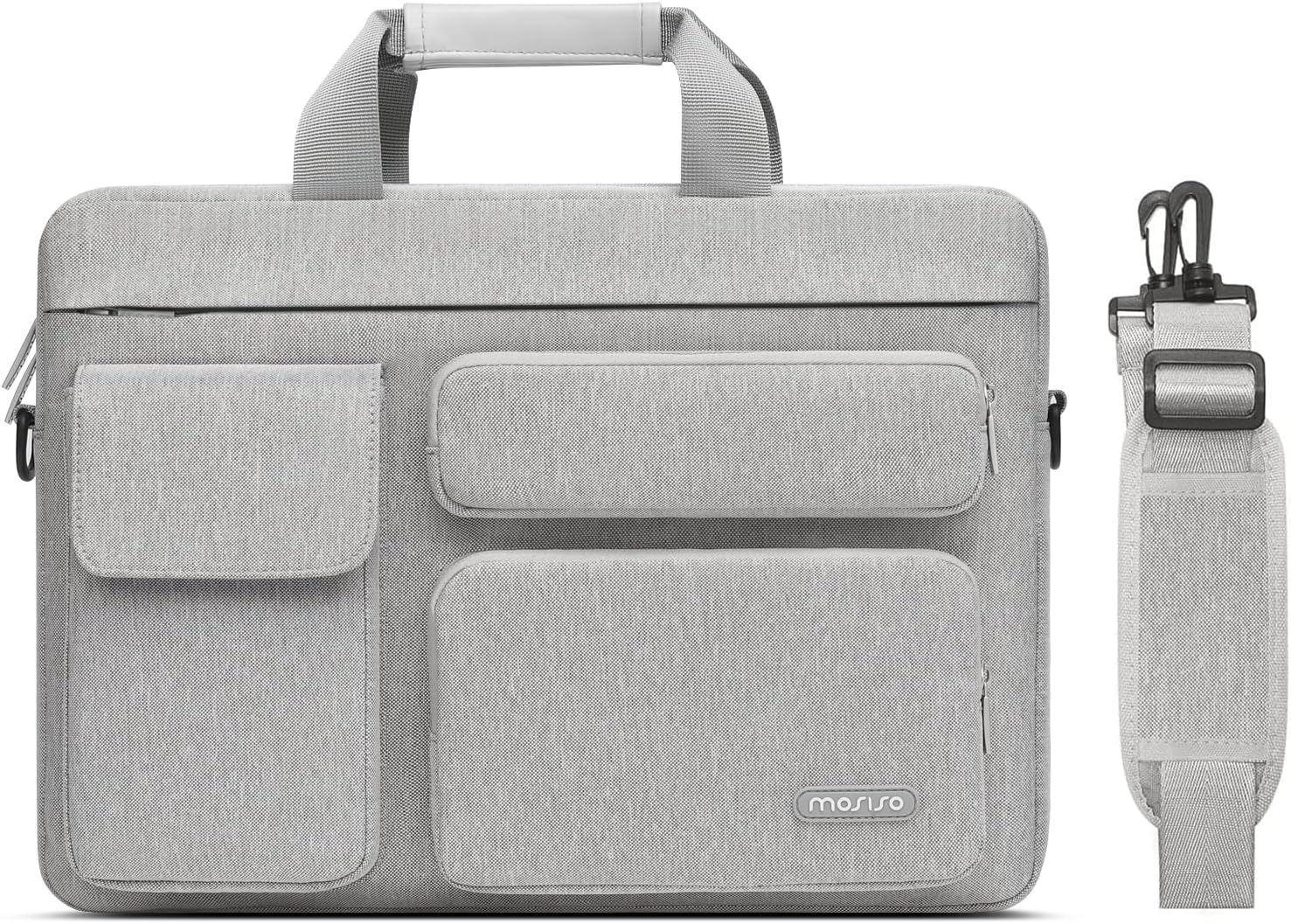 MOSISO Laptop Shoulder Messenger Bag Compatible with MacBook Air 15 inch M2 A2941 2023\/Pro 16 2023-2019, 15-15.6 inch Notebook with 2 Raised&1 Flapover&1 Horizontal Pocket&Handle&Belt, Black - Image 8
