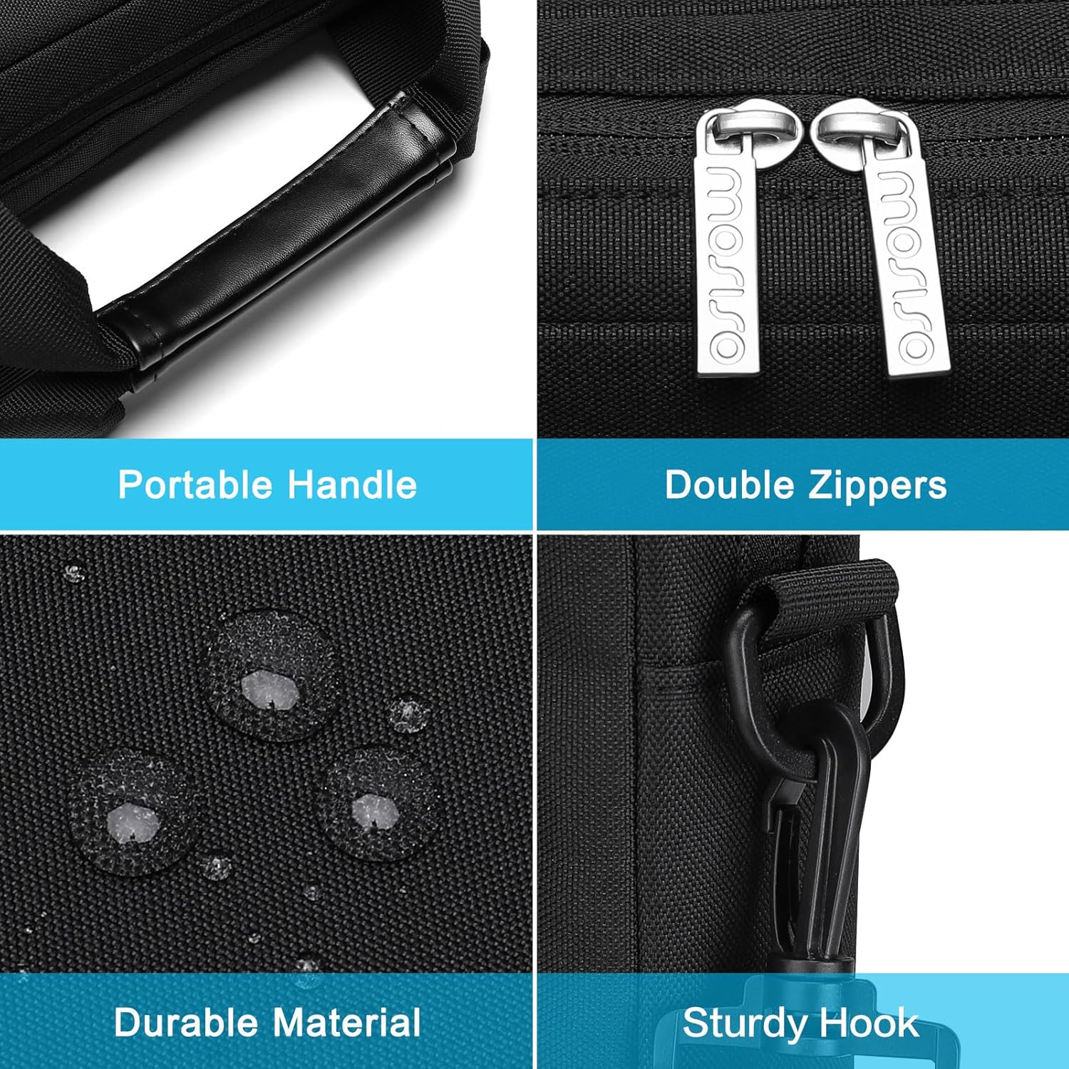 MOSISO Laptop Shoulder Messenger Bag Compatible with MacBook Air 15 inch M2 A2941 2023\/Pro 16 2023-2019, 15-15.6 inch Notebook with 2 Raised&1 Flapover&1 Horizontal Pocket&Handle&Belt, Black - Image 4