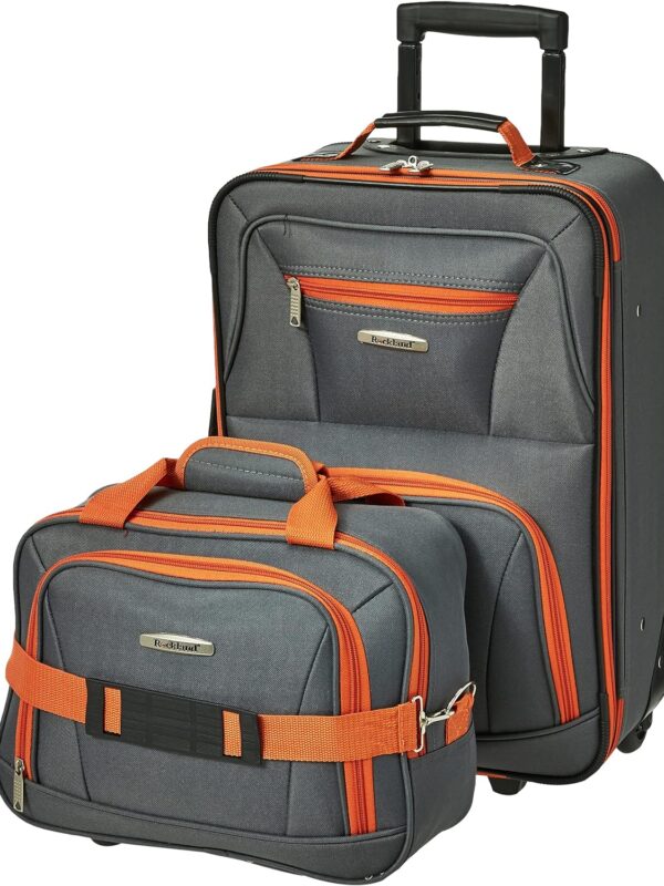 Rockland Fashion Expandable Softside Upright Luggage Set, Charcoal, 2-Piece (14\/19)