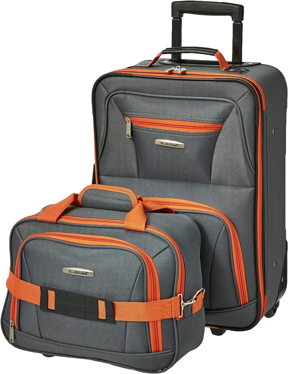 Rockland Fashion Expandable Softside Upright Luggage Set, Charcoal, 2-Piece (14\/19)