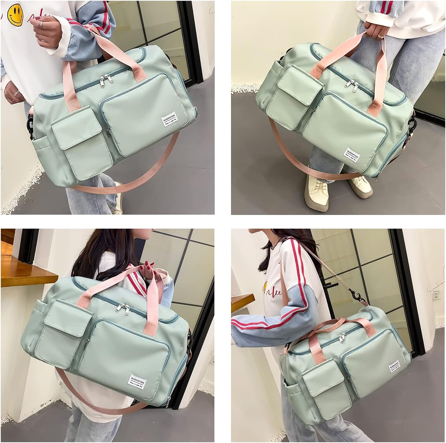 Small Gym Bag for Women, Waterproof Duffle Bag Carry On Weekender Bag with Shoe Compartment & Wet Pocket, Tote Bag for Travel, Workout, Sport - Image 2