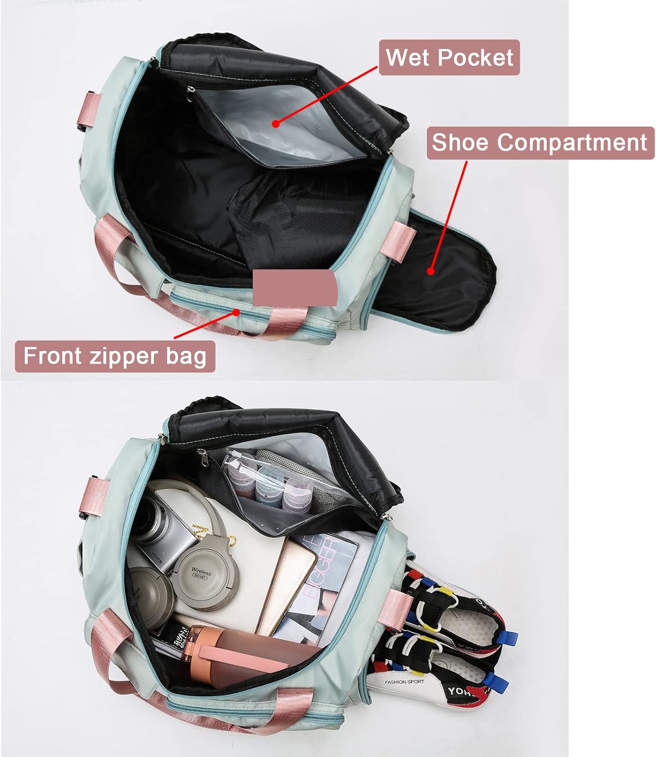 Small Gym Bag for Women, Waterproof Duffle Bag Carry On Weekender Bag with Shoe Compartment & Wet Pocket, Tote Bag for Travel, Workout, Sport - Image 6