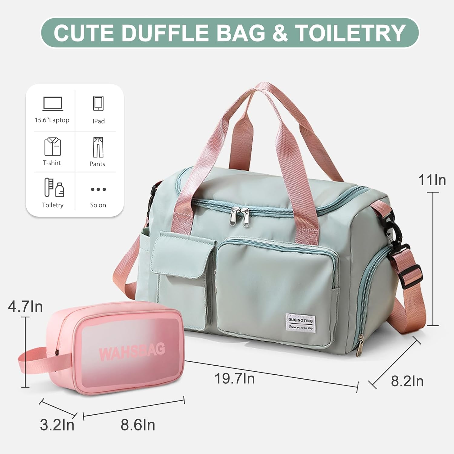 Small Gym Bag for Women, Waterproof Duffle Bag Carry On Weekender Bag with Shoe Compartment & Wet Pocket, Tote Bag for Travel, Workout, Sport - Image 3