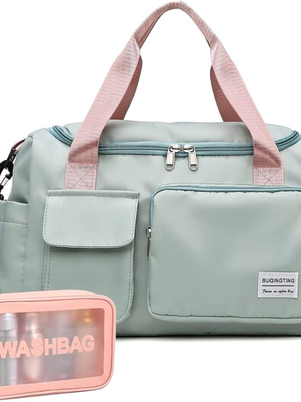 Small Gym Bag for Women, Waterproof Duffle Bag Carry On Weekender Bag with Shoe Compartment & Wet Pocket, Tote Bag for Travel, Workout, Sport