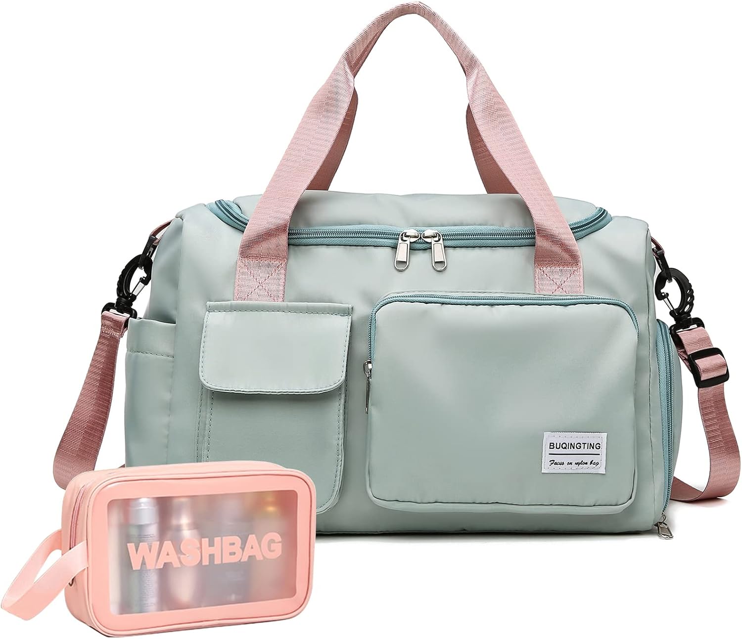 Small Gym Bag for Women, Waterproof Duffle Bag Carry On Weekender Bag with Shoe Compartment & Wet Pocket, Tote Bag for Travel, Workout, Sport
