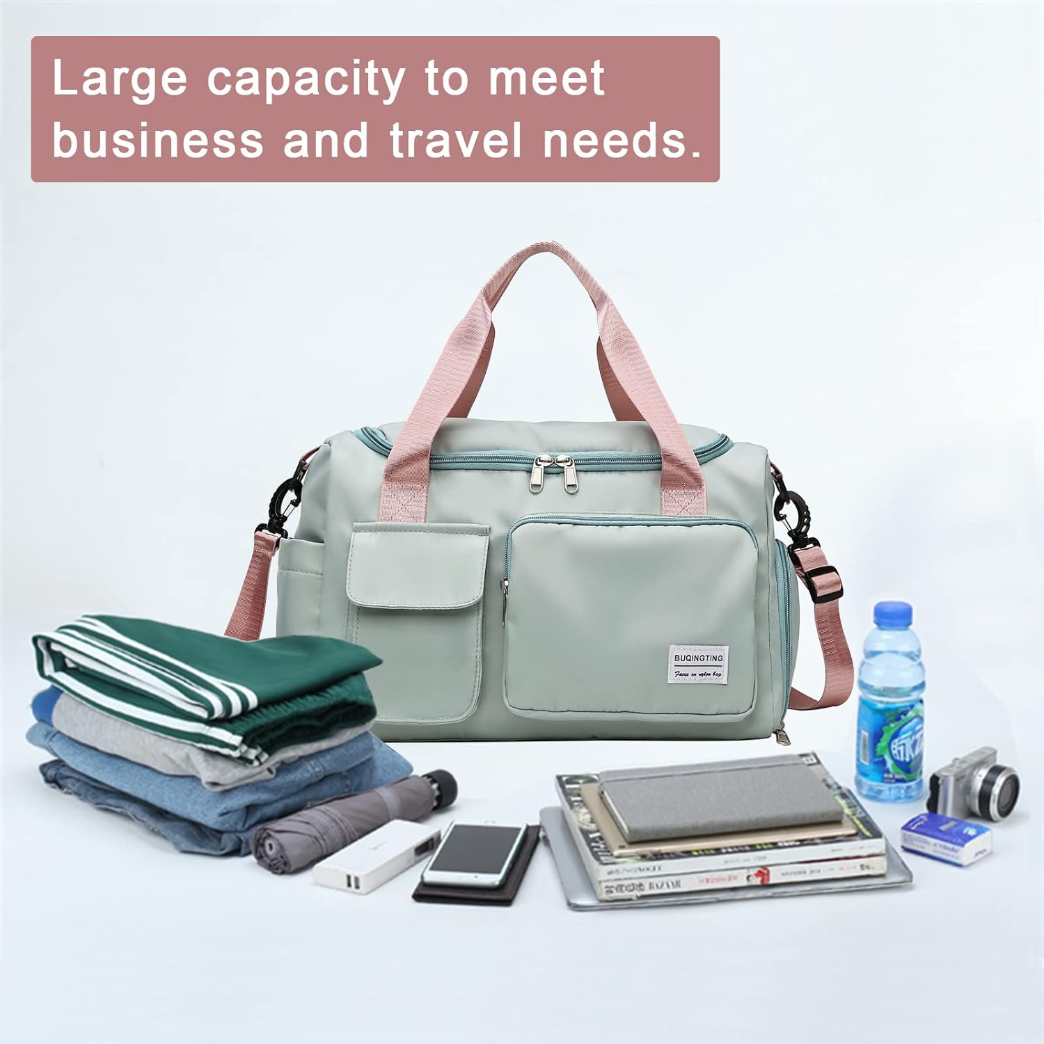 Small Gym Bag for Women, Waterproof Duffle Bag Carry On Weekender Bag with Shoe Compartment & Wet Pocket, Tote Bag for Travel, Workout, Sport - Image 7