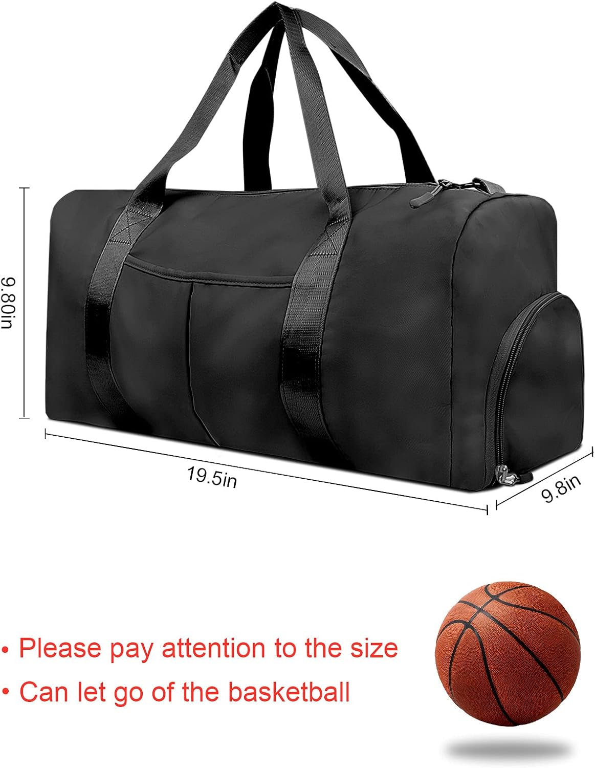 TINNIVI Sports Gym Bag Travel Duffel Bag Waterproof Weekender Overnight Tote Carry On Bag with Wet Pocket & Shoes Compartment for Men Women Lightweight Adjustable Strap (Black) - Image 3