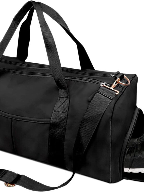 TINNIVI Sports Gym Bag Travel Duffel Bag Waterproof Weekender Overnight Tote Carry On Bag with Wet Pocket & Shoes Compartment for Men Women Lightweight Adjustable Strap (Black)