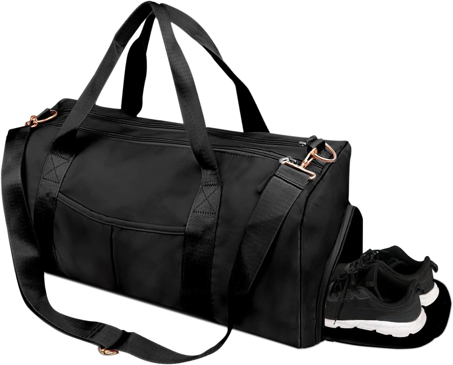 TINNIVI Sports Gym Bag Travel Duffel Bag Waterproof Weekender Overnight Tote Carry On Bag with Wet Pocket & Shoes Compartment for Men Women Lightweight Adjustable Strap (Black)