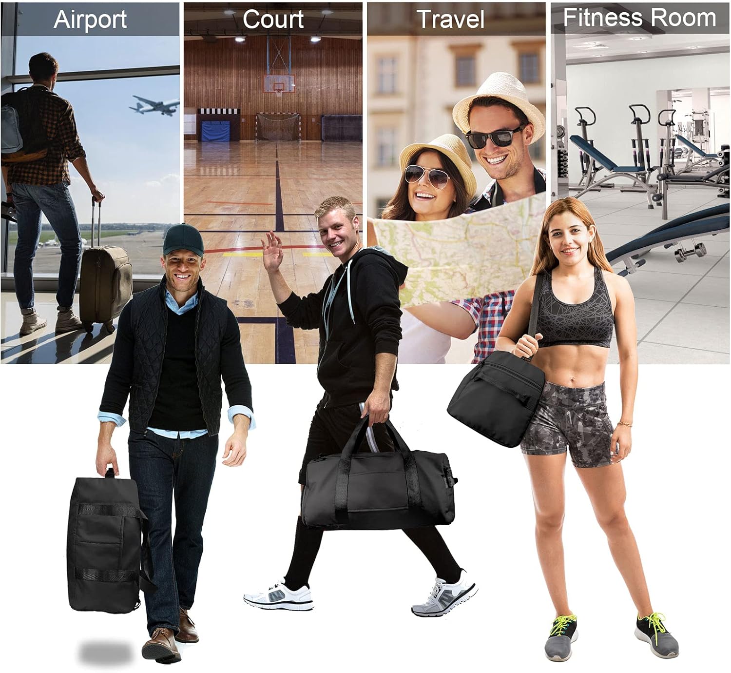 TINNIVI Sports Gym Bag Travel Duffel Bag Waterproof Weekender Overnight Tote Carry On Bag with Wet Pocket & Shoes Compartment for Men Women Lightweight Adjustable Strap (Black) - Image 6