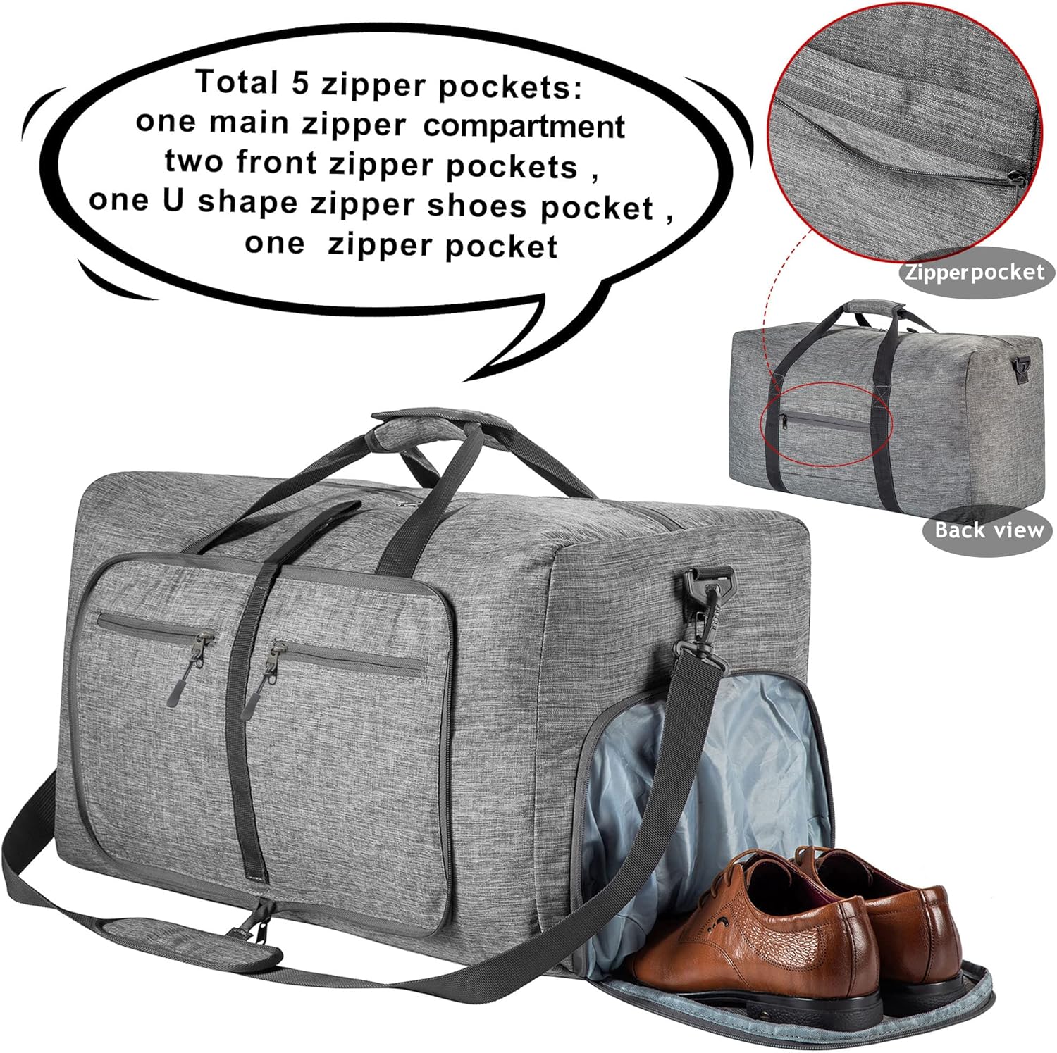 Travel Duffle Bag for Men, 65L Foldable Travel Duffel Bag with Shoes Compartment Overnight Bag for Men Women Waterproof & Tear Resistant 65L|85L|115L - Image 3