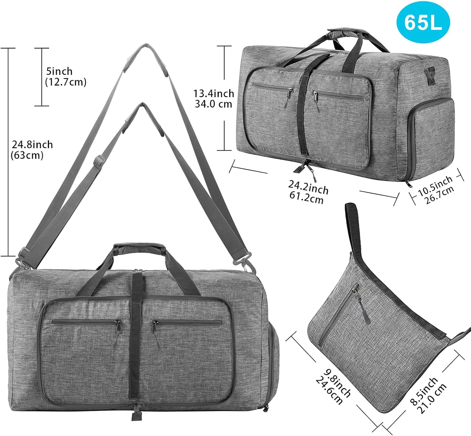 Travel Duffle Bag for Men, 65L Foldable Travel Duffel Bag with Shoes Compartment Overnight Bag for Men Women Waterproof & Tear Resistant 65L|85L|115L - Image 2