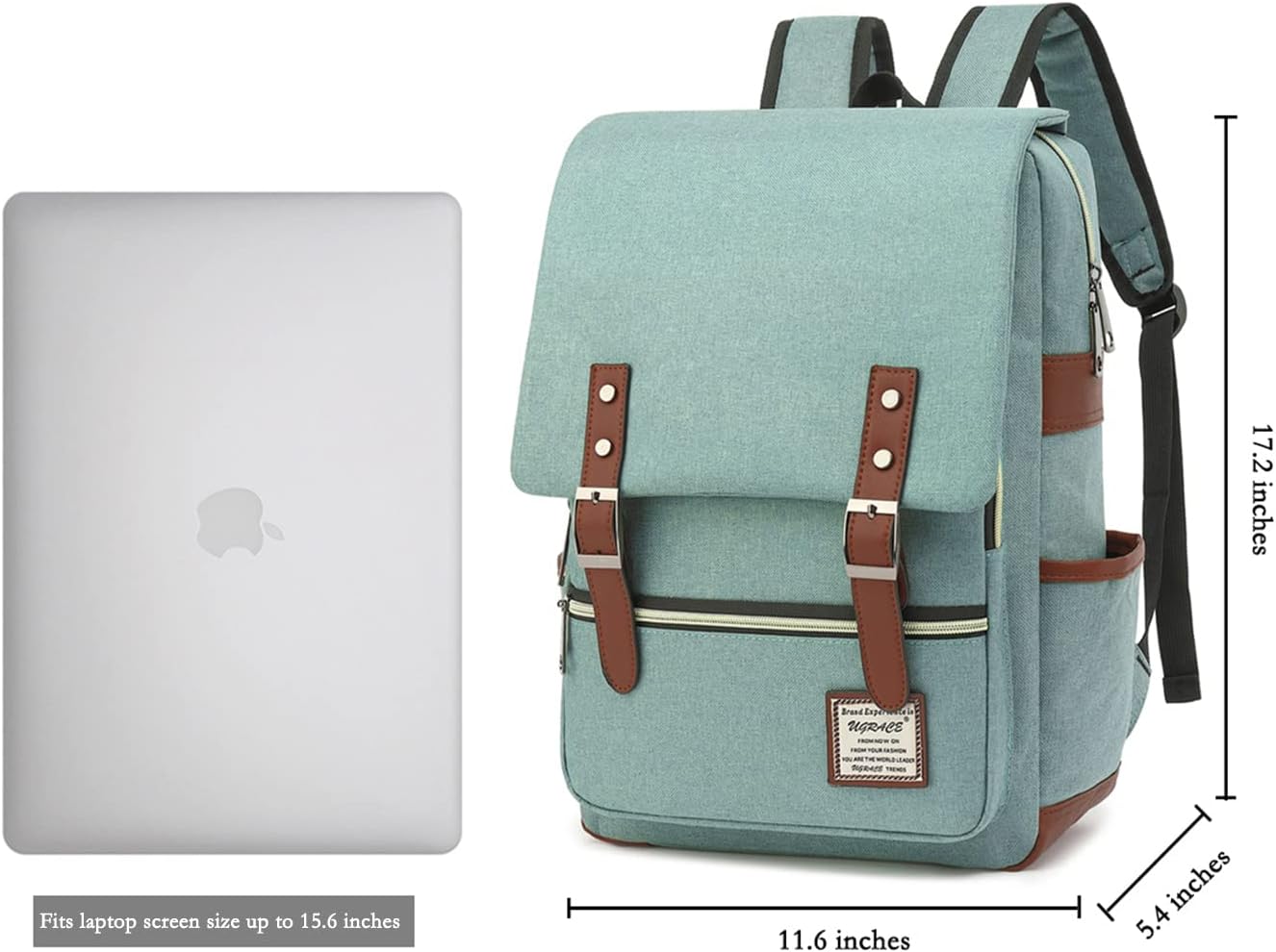 UGRACE Slim Business Laptop Backpack Elegant Casual Daypacks Outdoor Sports Rucksack College Shoulder Bag for Men Women, Tear Resistant Unique Travelling Backpack Fits up to 15.6Inch Laptop in Green\u2026 - Image 6
