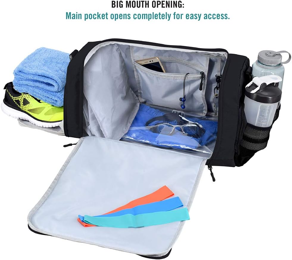 Ultimate Gym Bag 2.0: The Durable Crowdsource Designed Duffel Bag with 10 Optimal Compartments Including Water Resistant Pouch (Black, Medium (20")) - Image 5