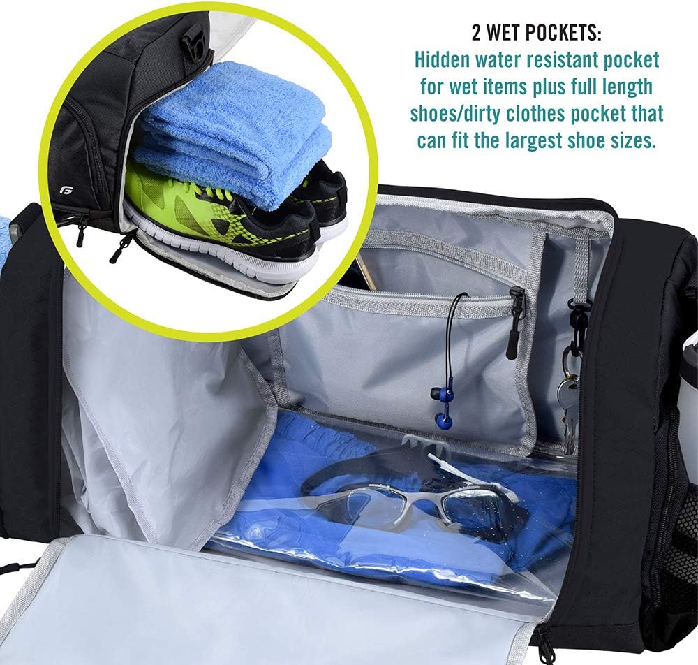Ultimate Gym Bag 2.0: The Durable Crowdsource Designed Duffel Bag with 10 Optimal Compartments Including Water Resistant Pouch (Black, Medium (20")) - Image 4