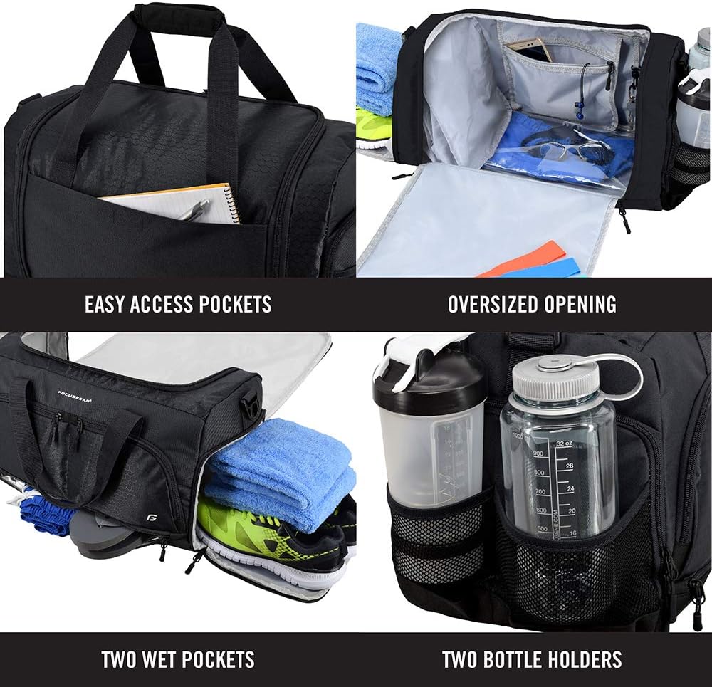 Ultimate Gym Bag 2.0: The Durable Crowdsource Designed Duffel Bag with 10 Optimal Compartments Including Water Resistant Pouch (Black, Medium (20")) - Image 3