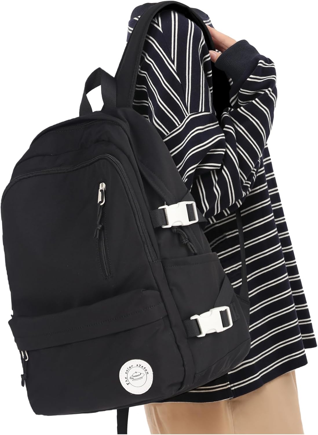 VECAVE School Backpack Black Waterproof Bookbag Casual Lightweight Travel Rucksack Daypack Backpacks for Men Women College High School Bags backpack for Boys Girls Teens - Image 25