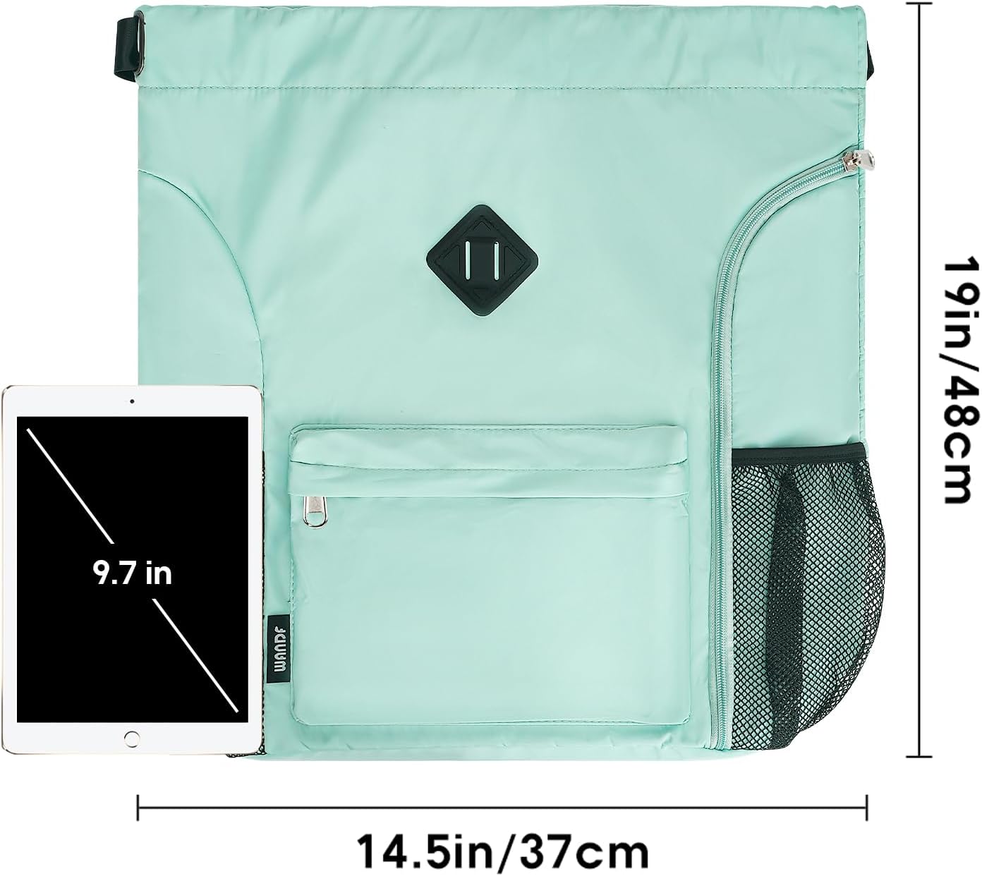 WANDF Drawstring Backpack Sports Gym Bag with Shoes Compartment, Water-Resistant String Backpack Cinch for Women Men (Large,Mint green) - Image 8