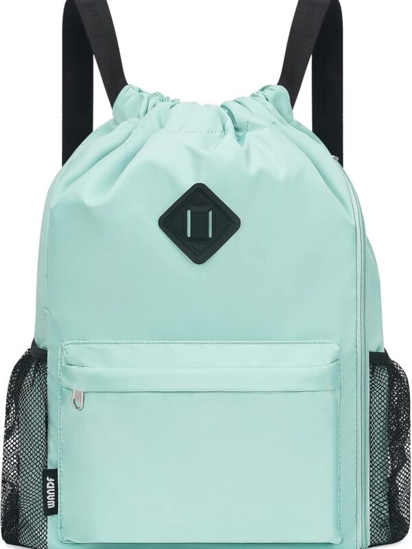 WANDF Drawstring Backpack Sports Gym Bag with Shoes Compartment, Water-Resistant String Backpack Cinch for Women Men (Large,Mint green)