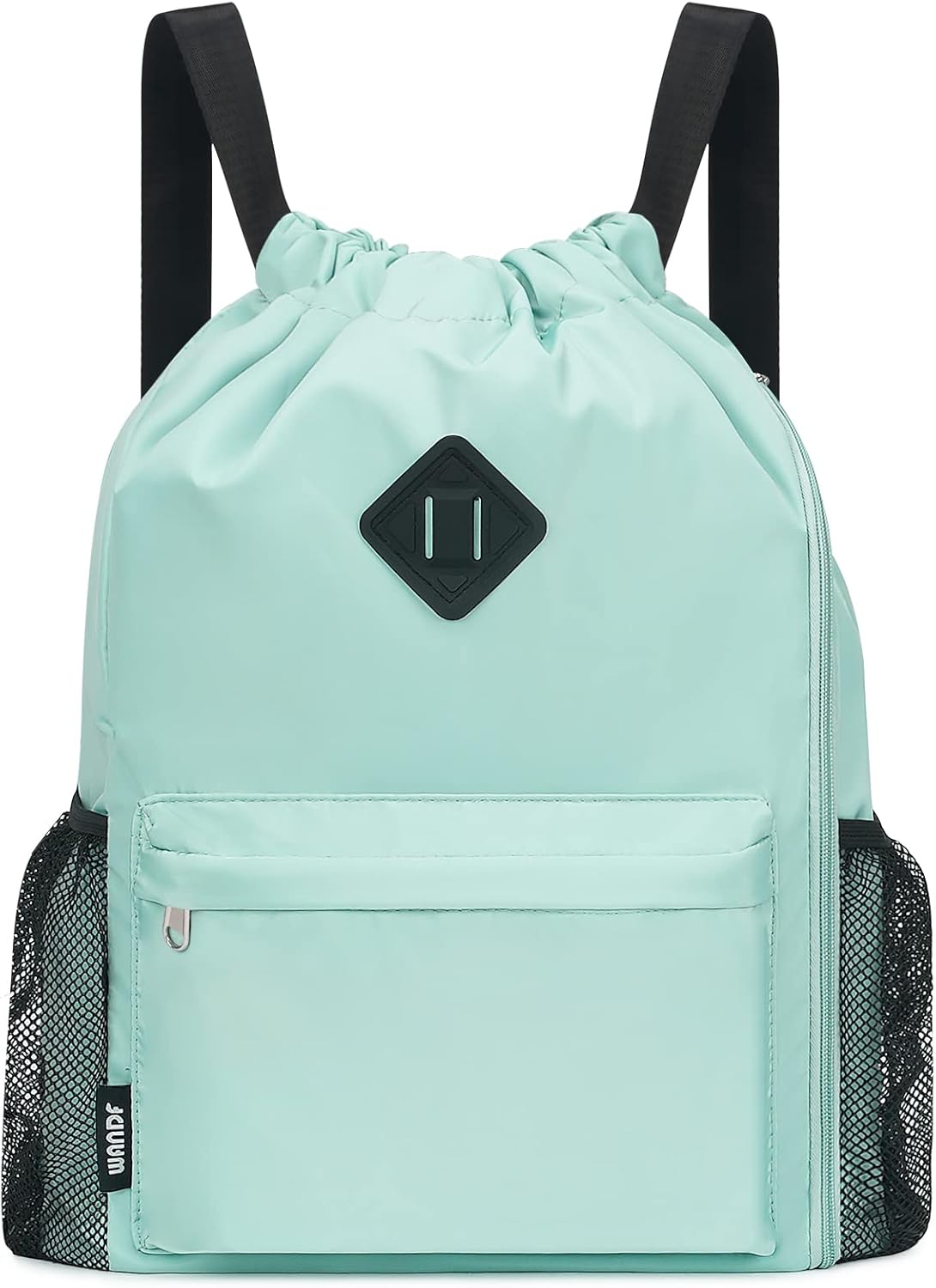 WANDF Drawstring Backpack Sports Gym Bag with Shoes Compartment, Water-Resistant String Backpack Cinch for Women Men (Large,Mint green)