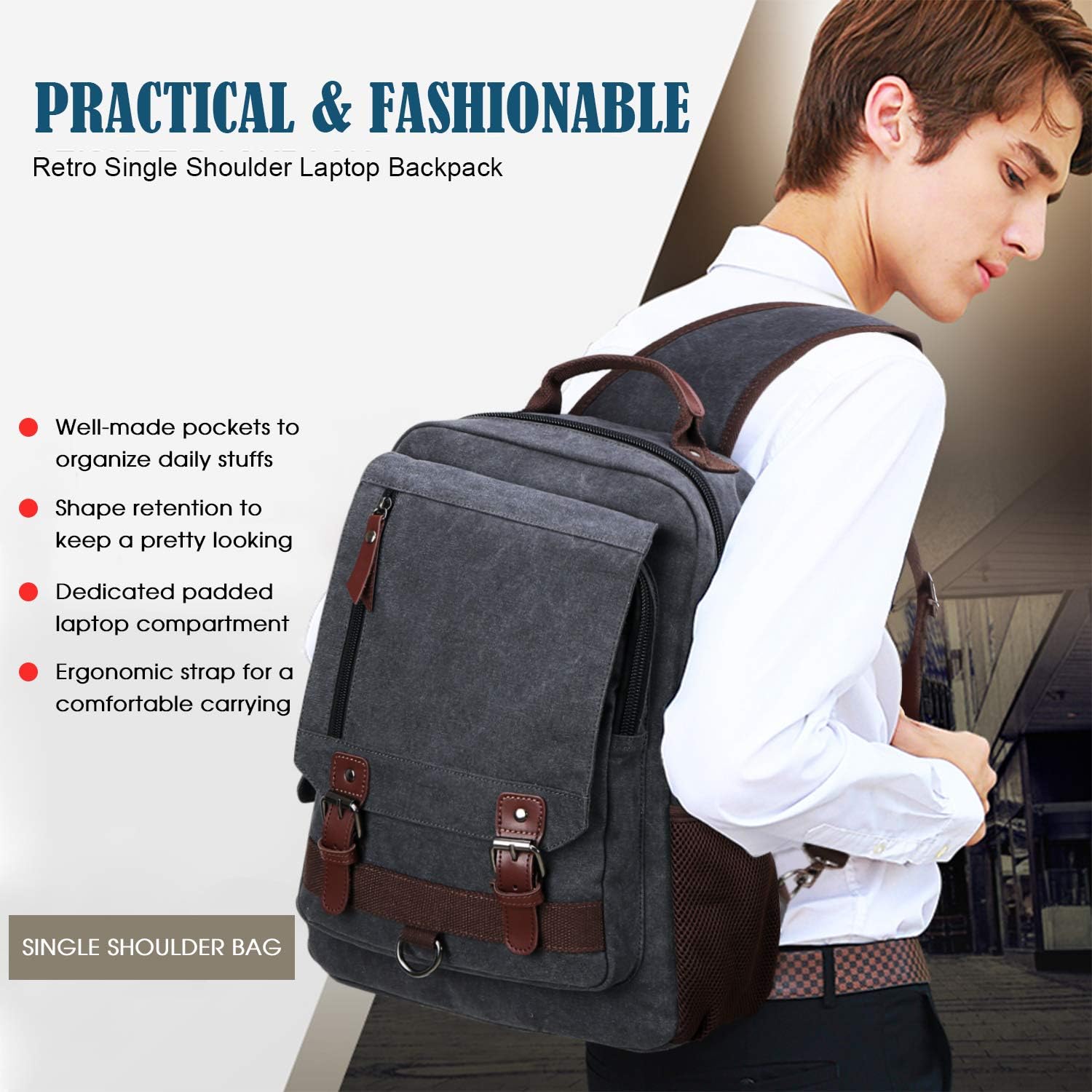 WOWBOX Sling Bag for Men Women Sling Backpack Laptop Shoulder Bag Cross Body Messenger Bag 13.3" 15.6" Laptop Tablet Black - Image 6