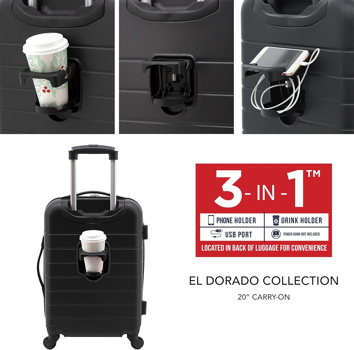 Wrangler 20" Smart Spinner Carry-On Luggage With Usb Charging Port ,Black - Image 2