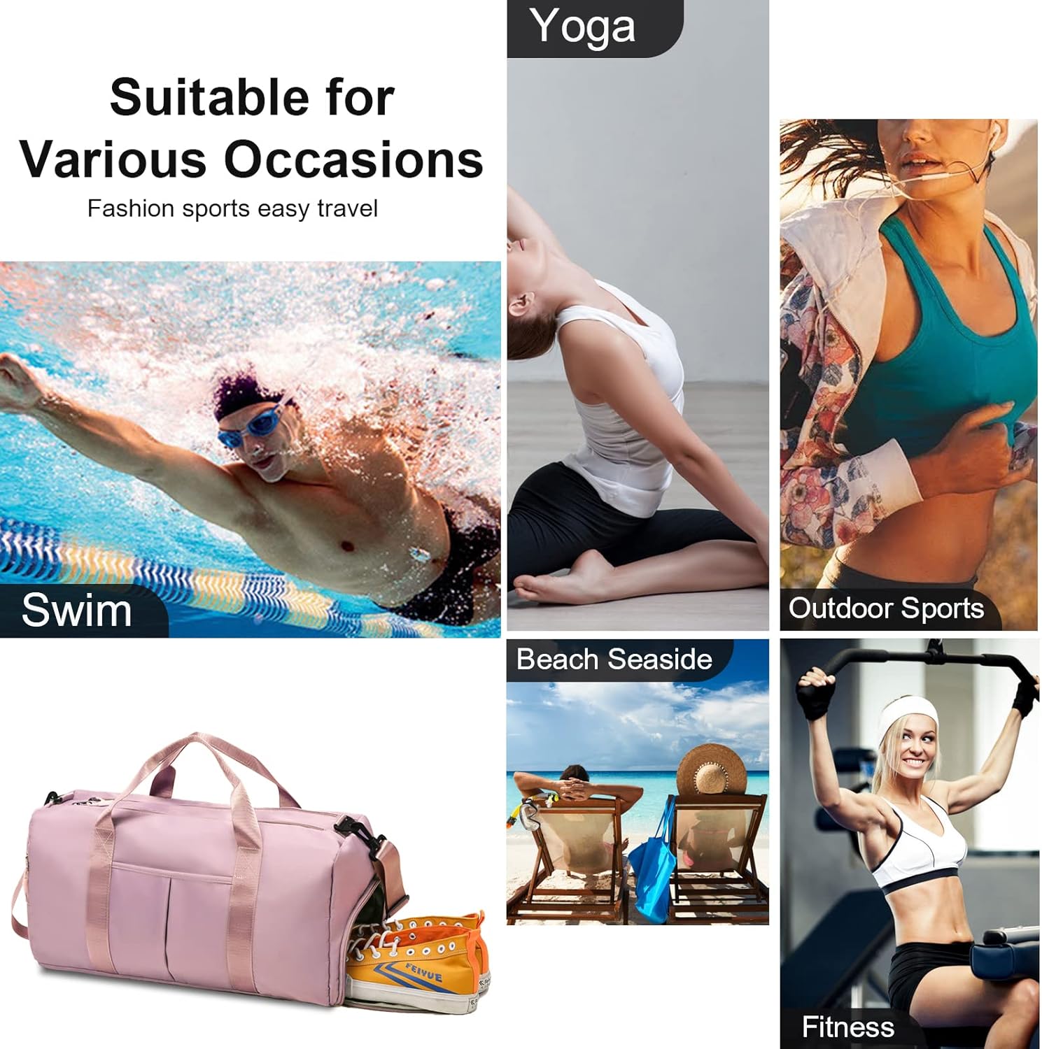 ZGWJ Travel Duffed Tote Bag, Waterproof Fold-able and Expandable Weekender Bag for Swim Sports Gym Bag - Image 8